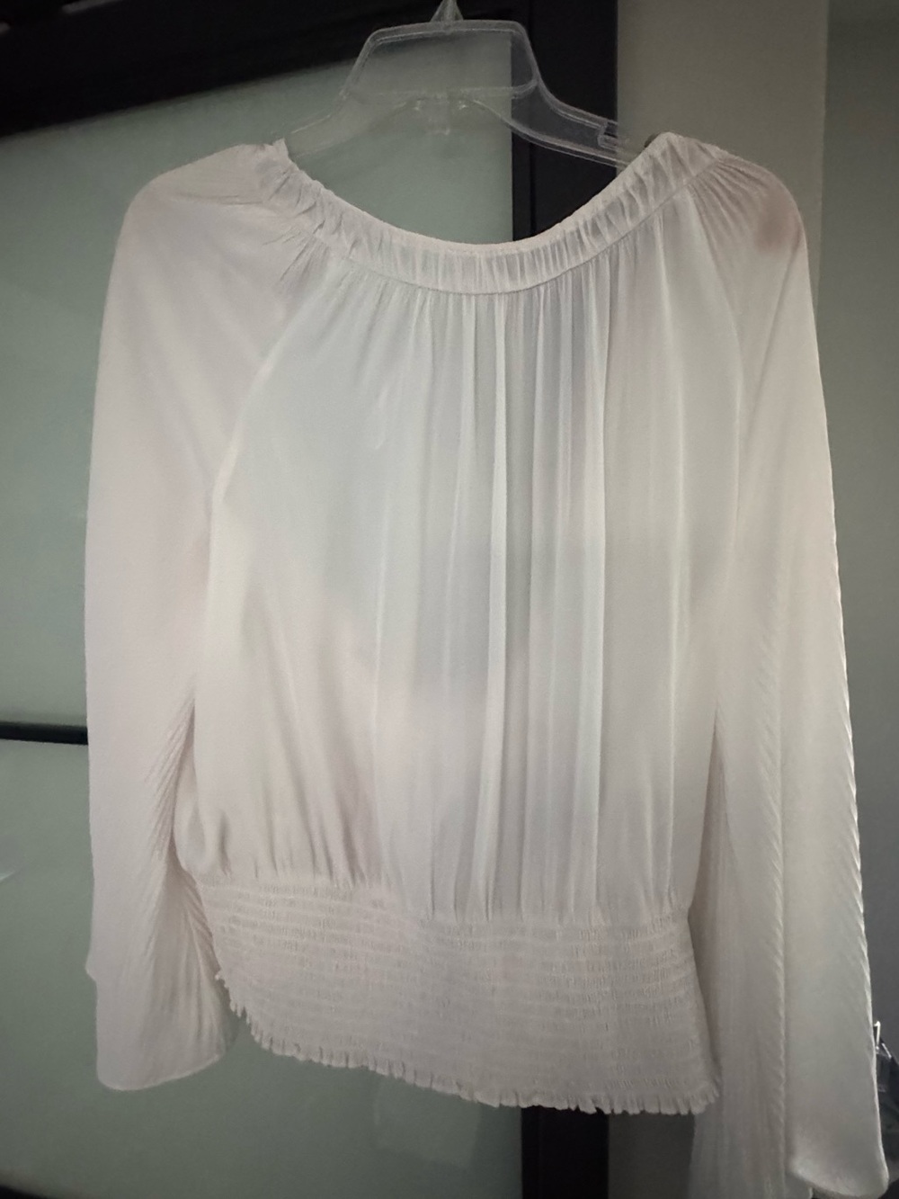 Ramy Brook White Smocked Peasant Blouse with Tie